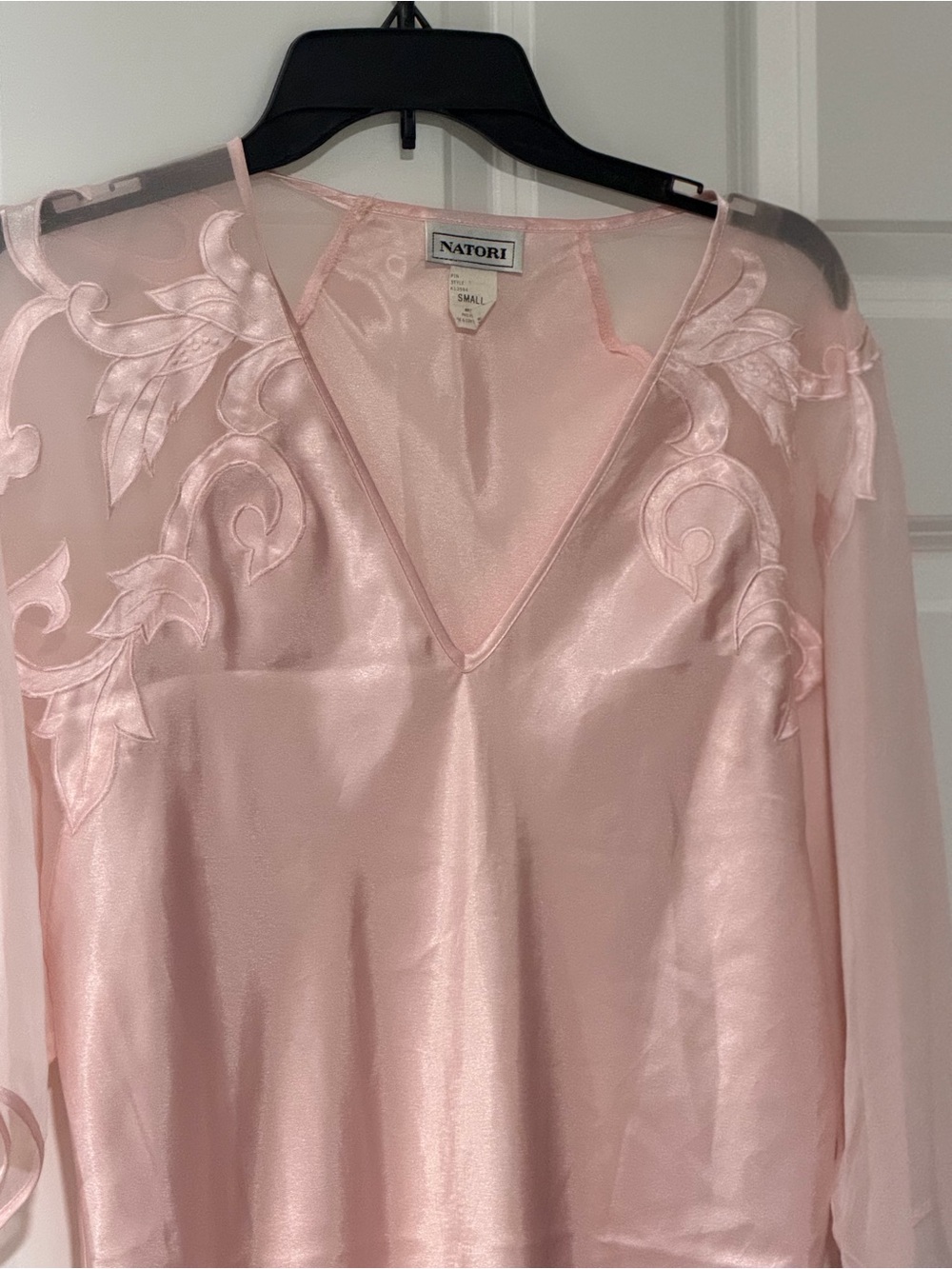 Natori Pale Pink Satin & Sheer Embroidered Chemise
